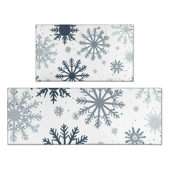 Blue Christmas Snowflake Pattern Kitchen Rugs Sets Of 2,Anti Fatigue Kitchen Mat Rugs Non Slip Washable,Decorative Kitchen Floor Mats for Kitchen,Sink,Laundry,17"x30" 17"x47"