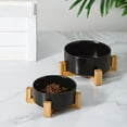 thumbnail image 4 of Cuenco de cerámica para gatos, cuenco para comida para gatos, cuenco para perros, cuenco para agua potable, cuenco doble que protege la columna cervical, cuenco negro para mascotas, 4 of 5