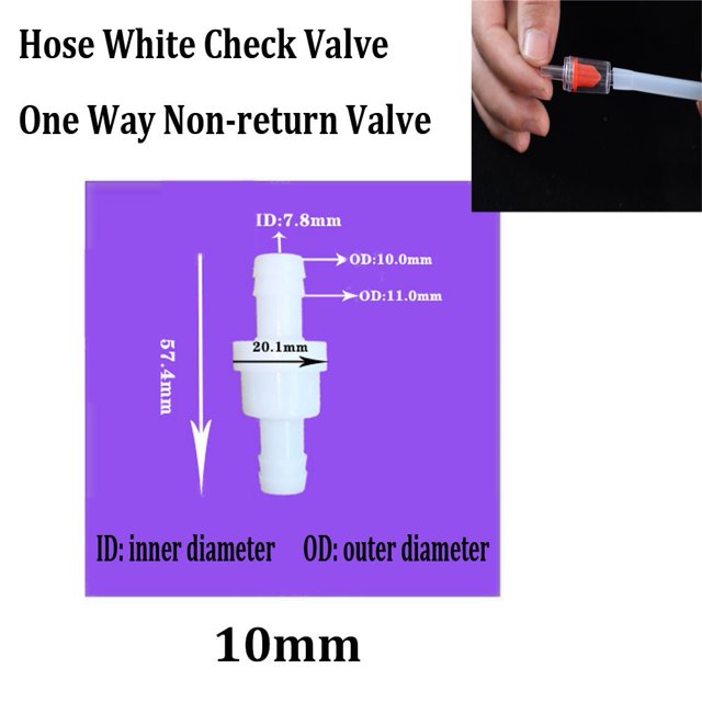 Bgsha 4mm 6mm 8mm 10mm 12mm Hose ID Plastic White Check Valve Way Non-return Valve