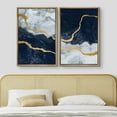 thumbnail image 3 of IDEA4WALL Framed Canvas Print Wall Art Set of 2 Blue and White Marble Landscape with Gold Stripes Abstract Modern Art Decor Boho Contemporary Artwork for Bedroom, Office - 16"x24"x2 Panels Natural, 3 of 5