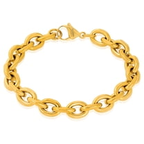Invicta Jewelry Men's Knife Edge Oval Link Gold Plated Chain Bracelet (10.6mm) - 8.75"