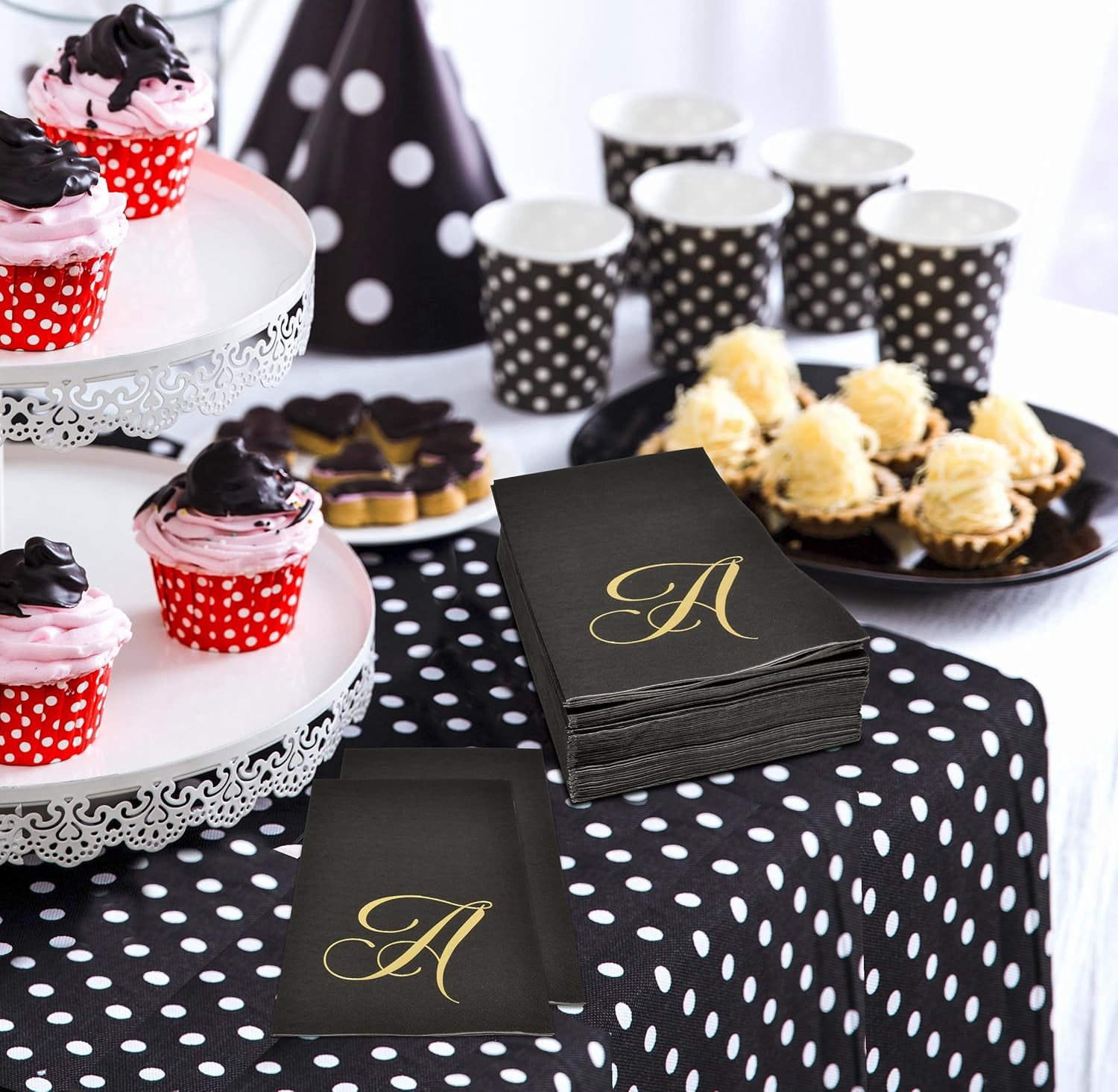 Gift Boutique Gold Monogram Letter A on Black Disposable Paper Napkins
