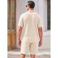 thumbnail image 3 of RICHCOIN Men's 2 Piece Outfits Textured Knit Short Sleeve Button Down Shirts and Shorts Old Money Casual Sets, 3 of 7