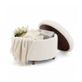 thumbnail image 3 of EOP 25" Round Storage Ottoman, Modern Tufted Fabric Footrest Stool With Reversible Tray Lid, Solid Wood Legs, Multifunctional Coffee Table For Living Room, Bedroom, Camel, 3 of 16