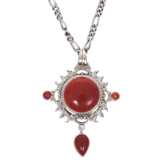 NOVICA Carnelian pendant necklace, 'Radiant Sun'