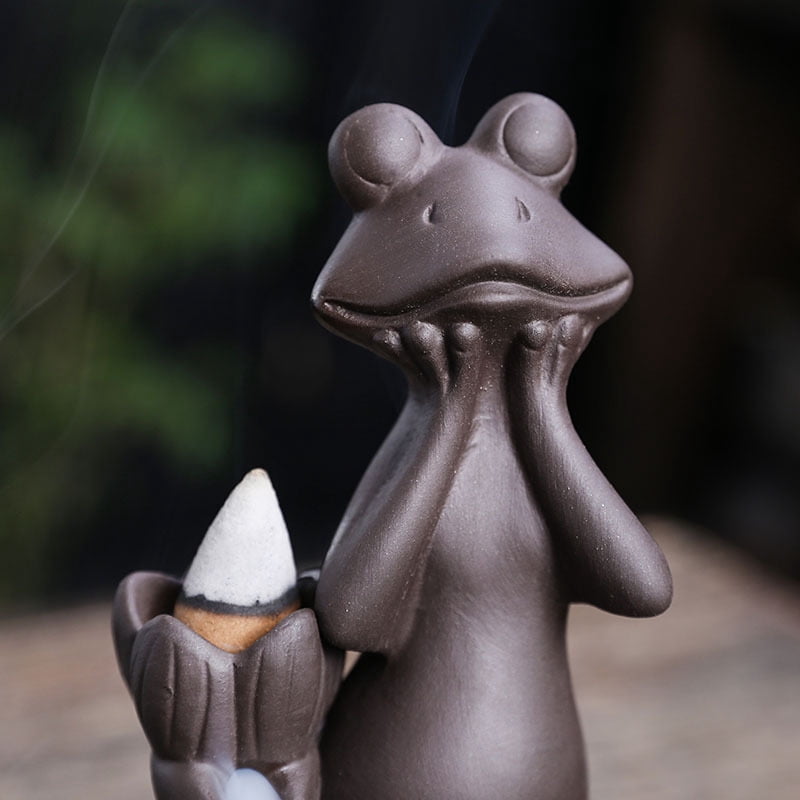 Frog Incense Holder - Ceramic Incense Burner for Sticks & Cones, Home Desk Decor, Aromatherapy, Yoga, Meditation - Frog-Themed Zen Gift