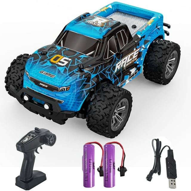 KF24 1:20 Auto RC para Niños Varones, Control Remoto de 2.4GHz, 2WD Camión Monstruo de Alta Velocidad de Carreras Cars con Luces, Regalos para Cumpleaños, 2 Baterías