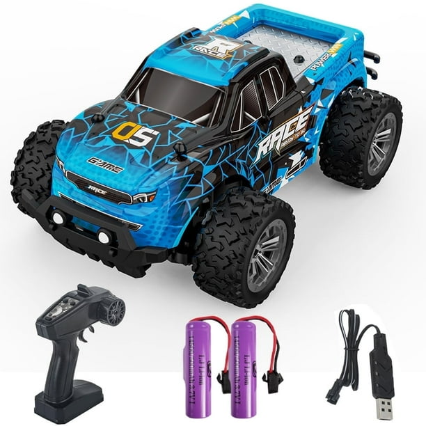 KF24 1:20 Auto RC para Niños Varones, Control Remoto de 2.4GHz, 2WD Camión Monstruo de Alta Velocidad de Carreras Cars con Luces, Regalos para Cumpleaños, 2 Baterías