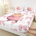thumbnail image 4 of Erosebridal Brown Cartoon Capybara Queen Sheet Sets For Capybara Lover,Cute Coquette Bows Bed Set For Kids Girls 4pcs, 4 of 6