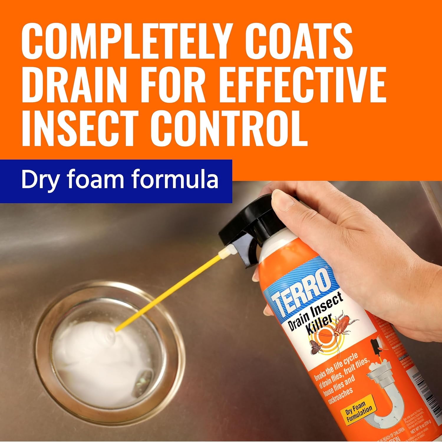 Drain Insect Killer - T590 Drain Fly Killer Spray - Foam Treatment for Fruit Flies, House Flies, and Cockroaches