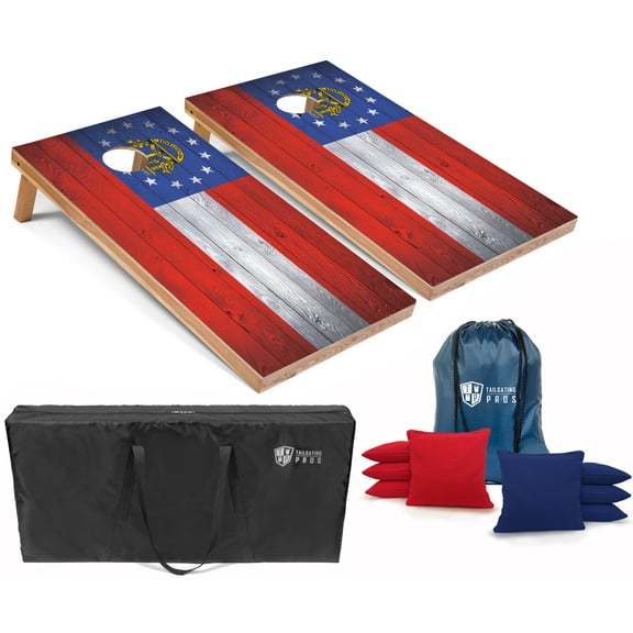 Tailgating Pros Regulation Cornhole Boards Flag Set - Includes 8 Bean Bags, Carrying Cases, and 4'x2' Corn Hole Toss Game - Optional LED Lights