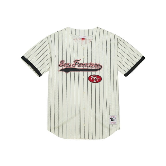 Men's Mitchell & Ness Jerry Rice Cream San Francisco 49ers Name & Number Mesh Button-Up Baseball Jersey