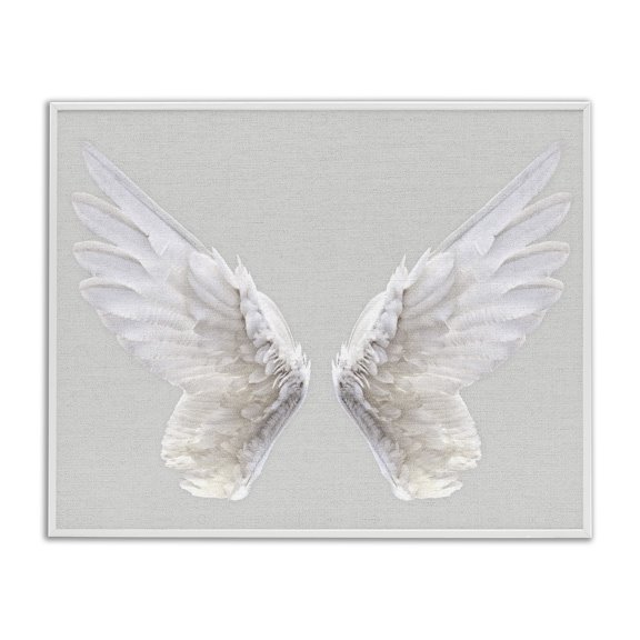 Stupell Industries Angel Wings on Grey Religious Painting White Framed Art Print Wall Art, 24 x 30