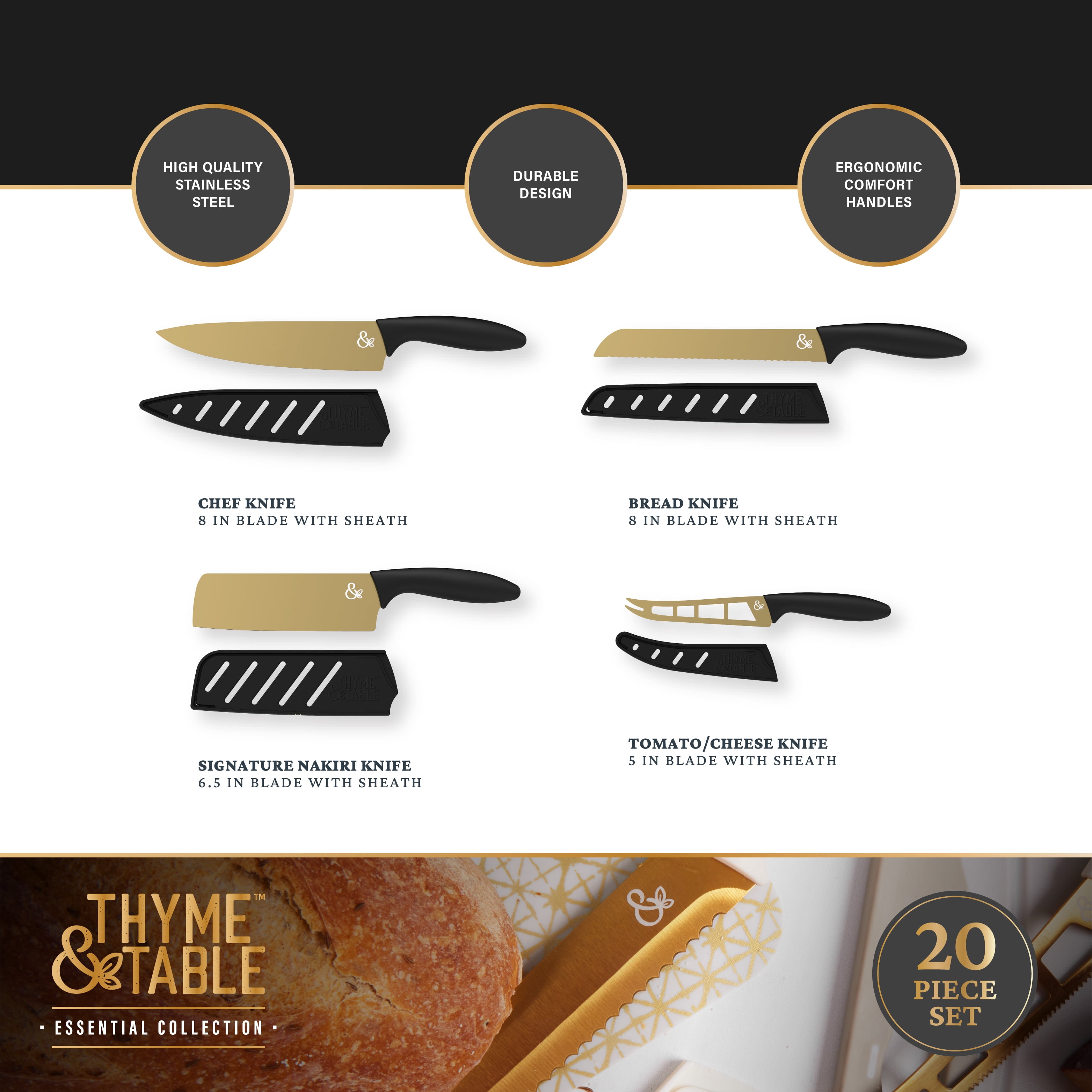 Thyme & Table 20-Piece Knife Set, Sand 