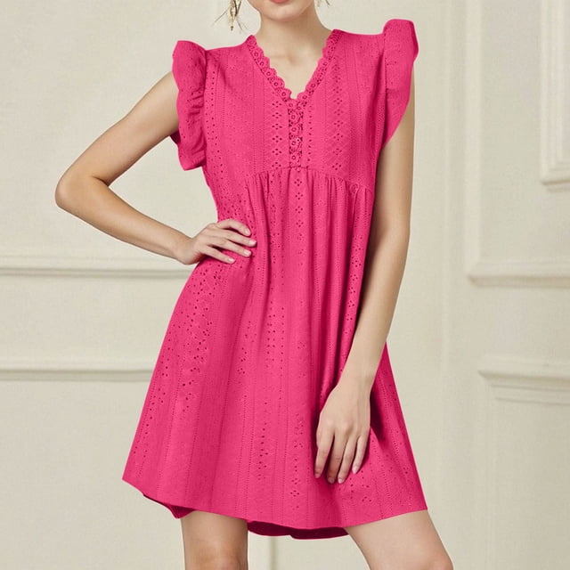 TACILIP Robes d'Été pour Femmes, Robe de Plage Décontractée Unie Sans Manches à Col en V, Cadeaux pour Femmes