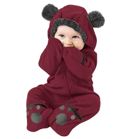 

KONBECA Baby Boys Girls Rompers Infants Pure Cotton Coverall Infant Baby Girls Boys Bodysuit Solid Cartoon Ears Hoodie Romper Fleece Jumpsuit Outfits (3-36 Months)