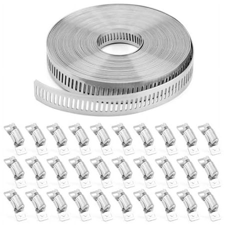 

Hose Clamps Strapping+30 Fasteners DIY Stainless Steel Band Clamps Adjustable Worm Gear Hose Clamps Assortment Kit