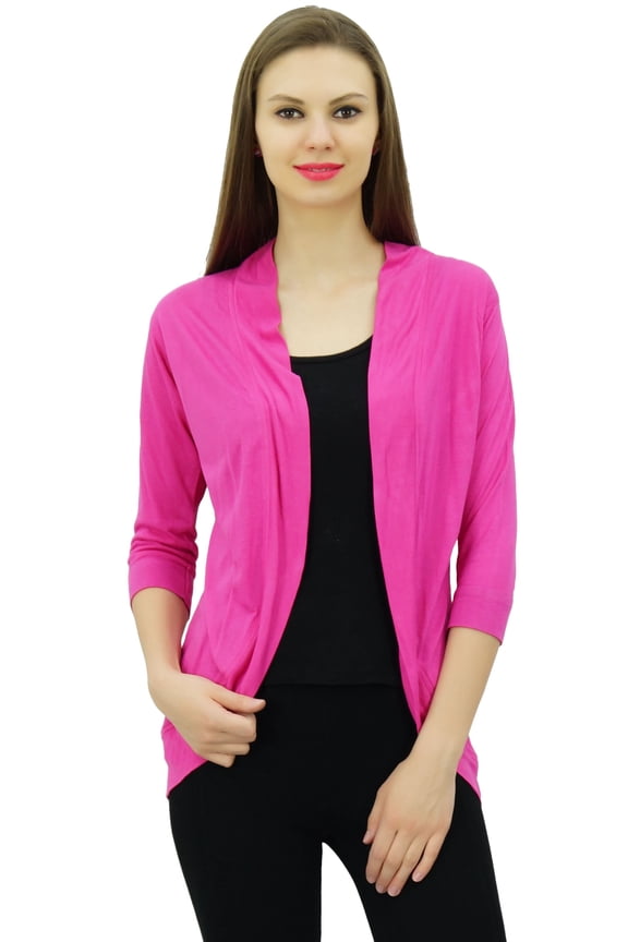Women Solid Shrug Spandex 3/4 Sleeve Casual Shrug Cardigan