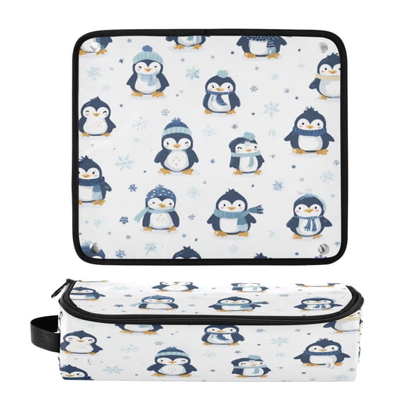 Hair Tool Organizer Bag with Heat Resistant Mat Removable Travel Storage Case for Hot Air Brushes Curling Irons Various Poses Penguin Patterns
