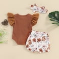 thumbnail image 3 of Bagilaanoe 3pcs Newborn Baby Girl Shorts Set Fly Sleeve Letter Print Romper Tops + Flower Shorts + Hairband 3M 6M Infant Casual Summer Clothes, 3 of 8