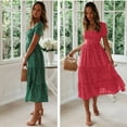 thumbnail image 2 of New popular square neck bubble sleeve floral dress long dress, 2 of 5