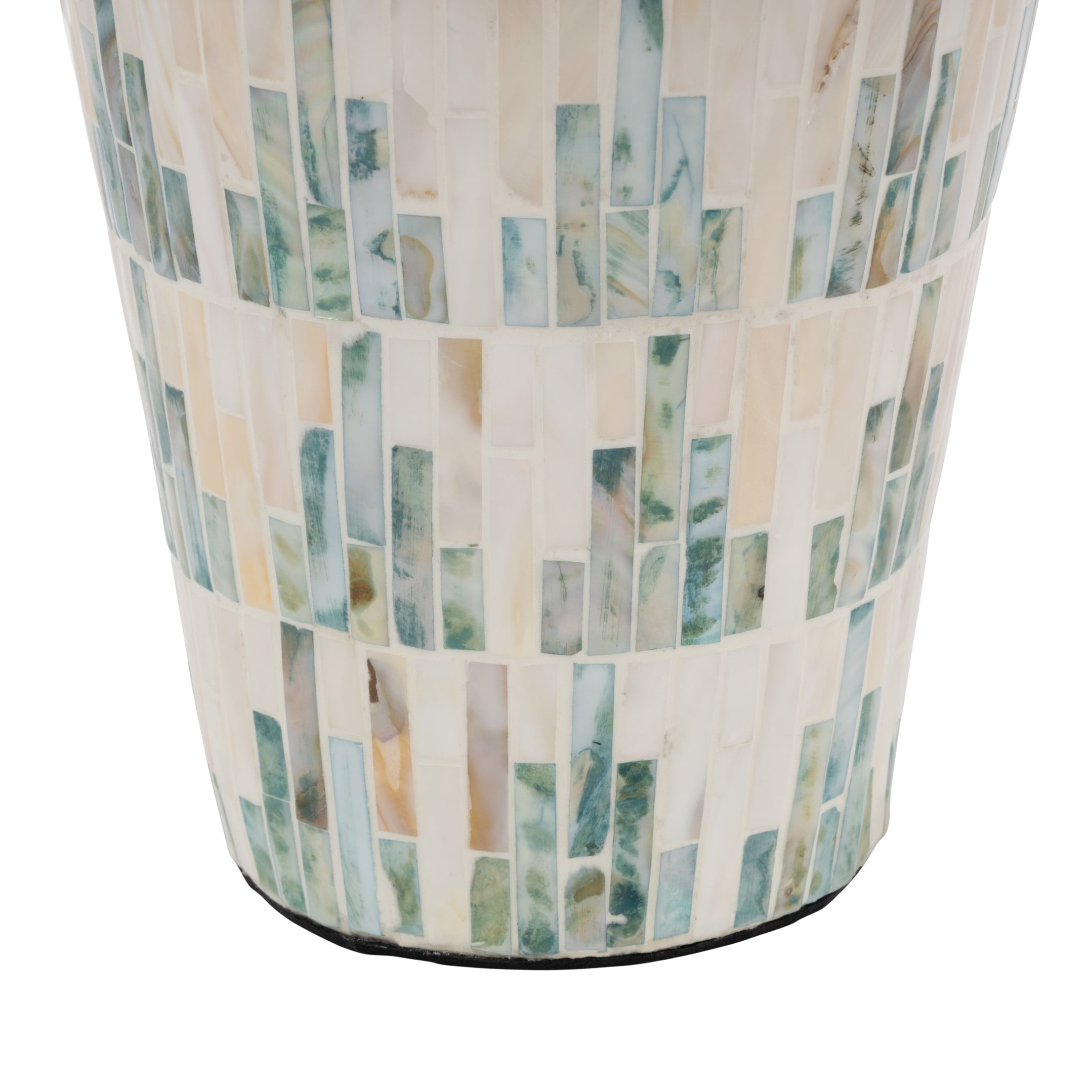 DecMode 28" Handmade Mosaic Inspired White Mother of Pearl Shell Vase with Pastel Blue and Pink Accents