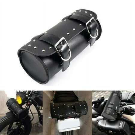 Universal Motorcycle PU Leather Tool Bag Front Fork Handlebar Saddlebag Roll Racing Tail Storage