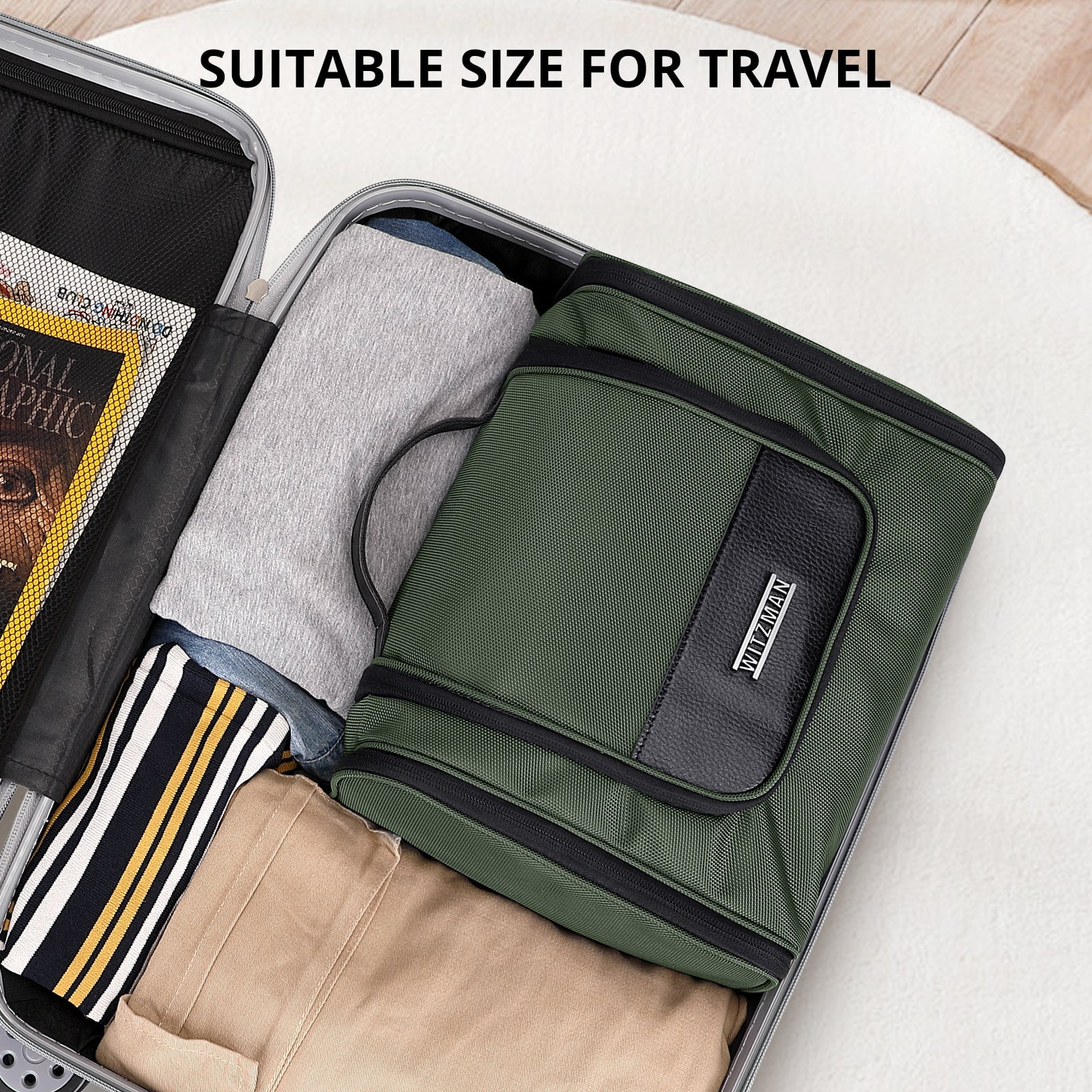 WITZMAN Toiletry Bag for Men Large Hanging Multi-Organization Bathroom Bag Water-Resistant Dopp Kit Shaving Bag Men(B690 Army Green)