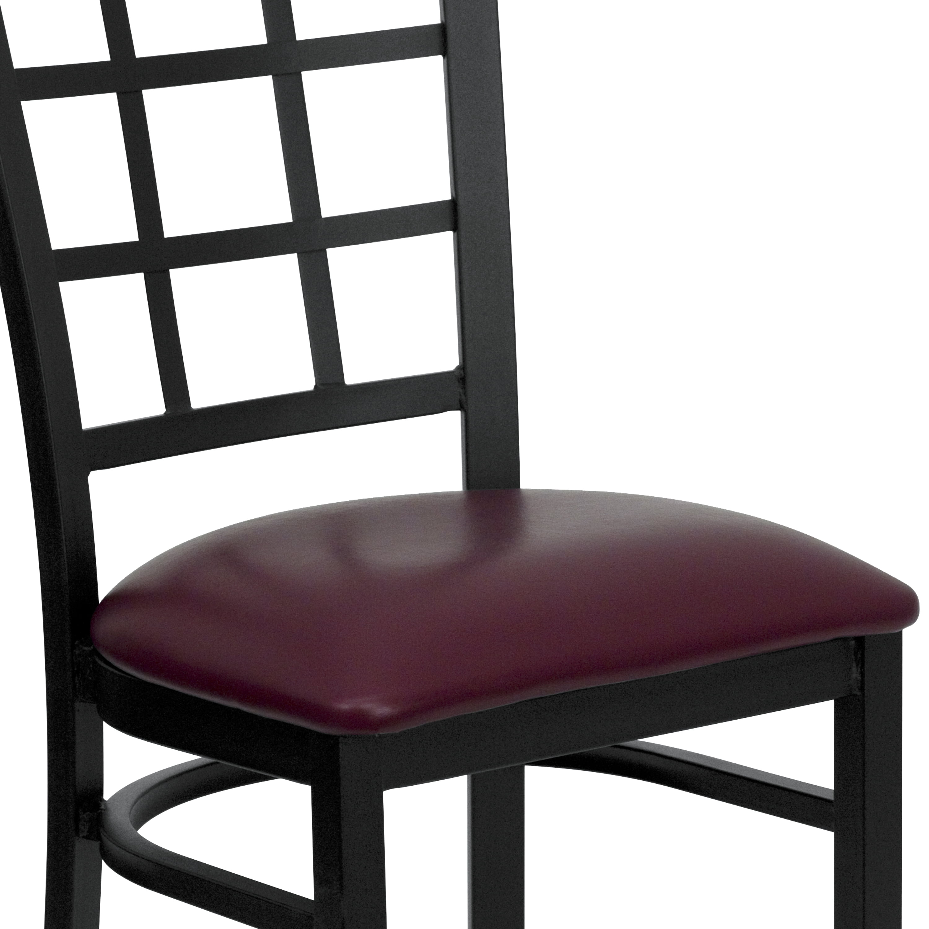 Flash Furniture HERCULES Series Black Window Back Metal Restaurant Chair - Burgundy Vinyl Seat