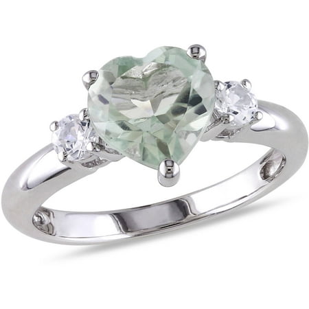 2 Carat T.G.W. Green Amethyst and Created White Sapphire Sterling Silver Heart Ring