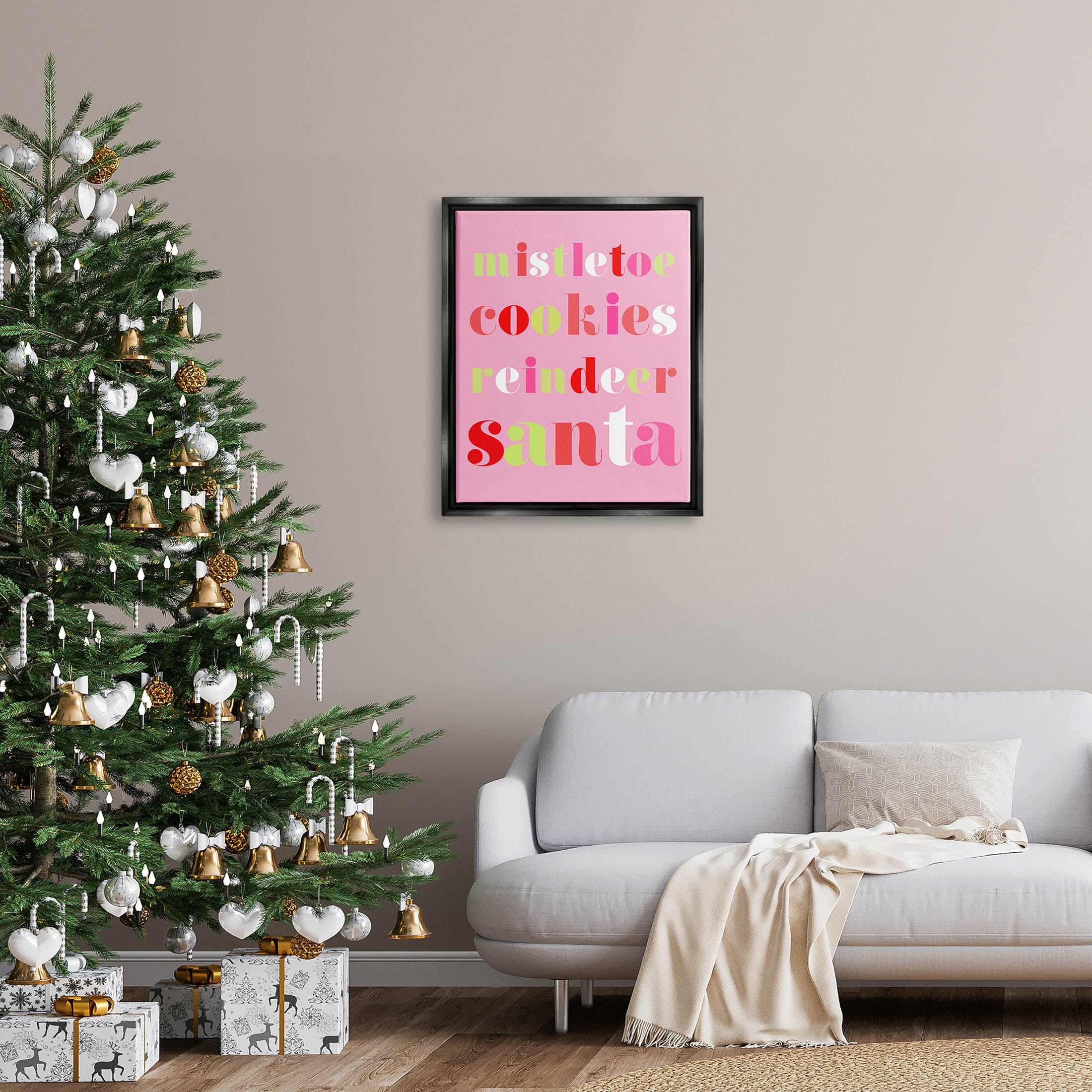Mistletoe Cookies Reindeer Santa Bold Holiday Graphic Art Jet Black Framed Art Print Wall Art