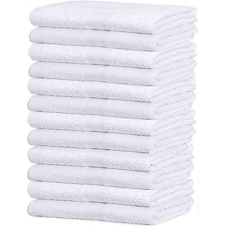 Gold Textiles 12 Pack White Economy Cotton Blend 15x25 Inches Basic Hand Towels- Gym Towels