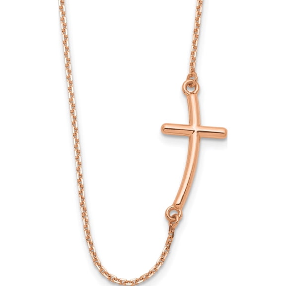 14K Rose Gold Large Sideways Curved Cross Necklace (19 X 1) Made In United States sf2085-19