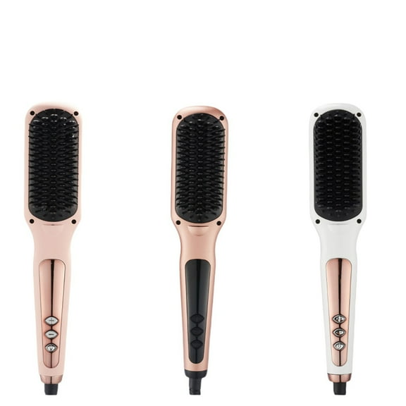 Ionic Hair Straightener Brush, Professional Ceramic Hot Comb for Fast, Frizz-Free Straightening, 3D Anti-Scald Bristles & Adjustable Temperature for All Hair Types, White