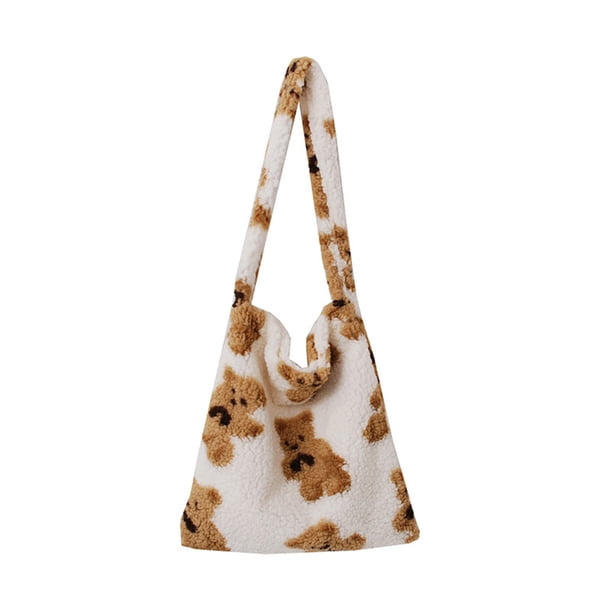 Sywqhk Bolso De Felpa De Otoño Con Estampado De Oso De Gran Capacidad Para Mujer (Blanco) Sywqhk Para estrenar