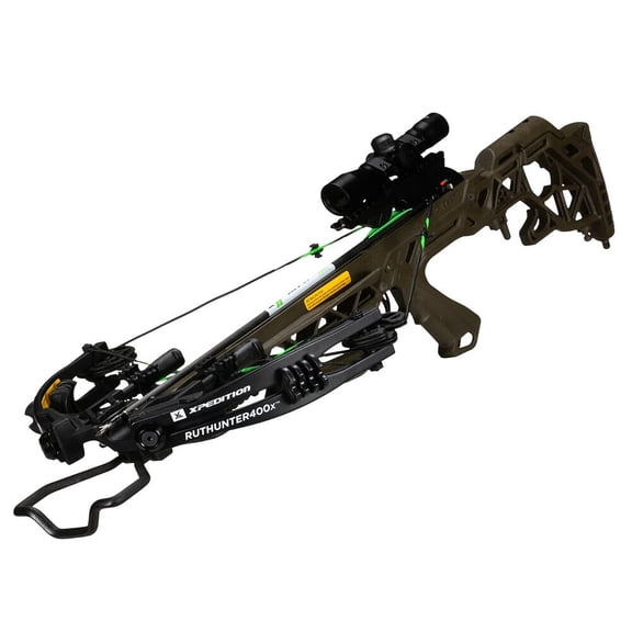 Xpedition Archery Rut Hunter 400X Crossbow, 400 FPS, 4x32 Dual Illuminated Scope, 3 Xit-20 Carbon Bolts, OD Green (XACW1002)