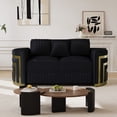 thumbnail image 3 of Wiilayok 65" Luxury Velvet Chesterfield Loveseat, Mid Century Modern 2 Seat with Thick Backrest, Gold Stainless Steel Trim, Crescent Moon Armrest, Black and Gold for Living Room, 3 of 9
