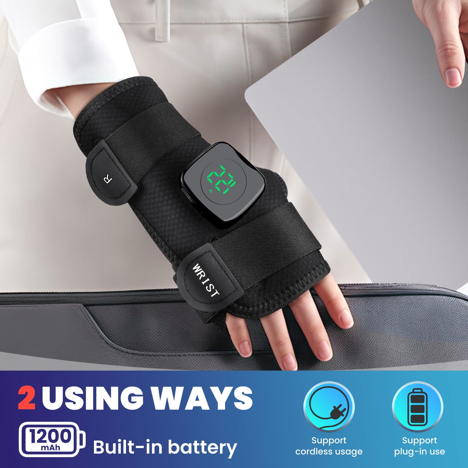 Wrist Heating Pad Wrap, Heated Wrist Brace, Cordless Heating Wrist Wrap , Hand Heating Pad,3 Heat Levels, Carpal Tunnel Relax, Gifts for Family, Travel,Right Hand,Black