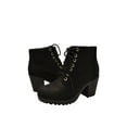 thumbnail image 6 of Soda Second Lug Sole Chunky Block Heel Black Suede Lace up Combat Ankle Booties (7.5, Black Suede), 6 of 6