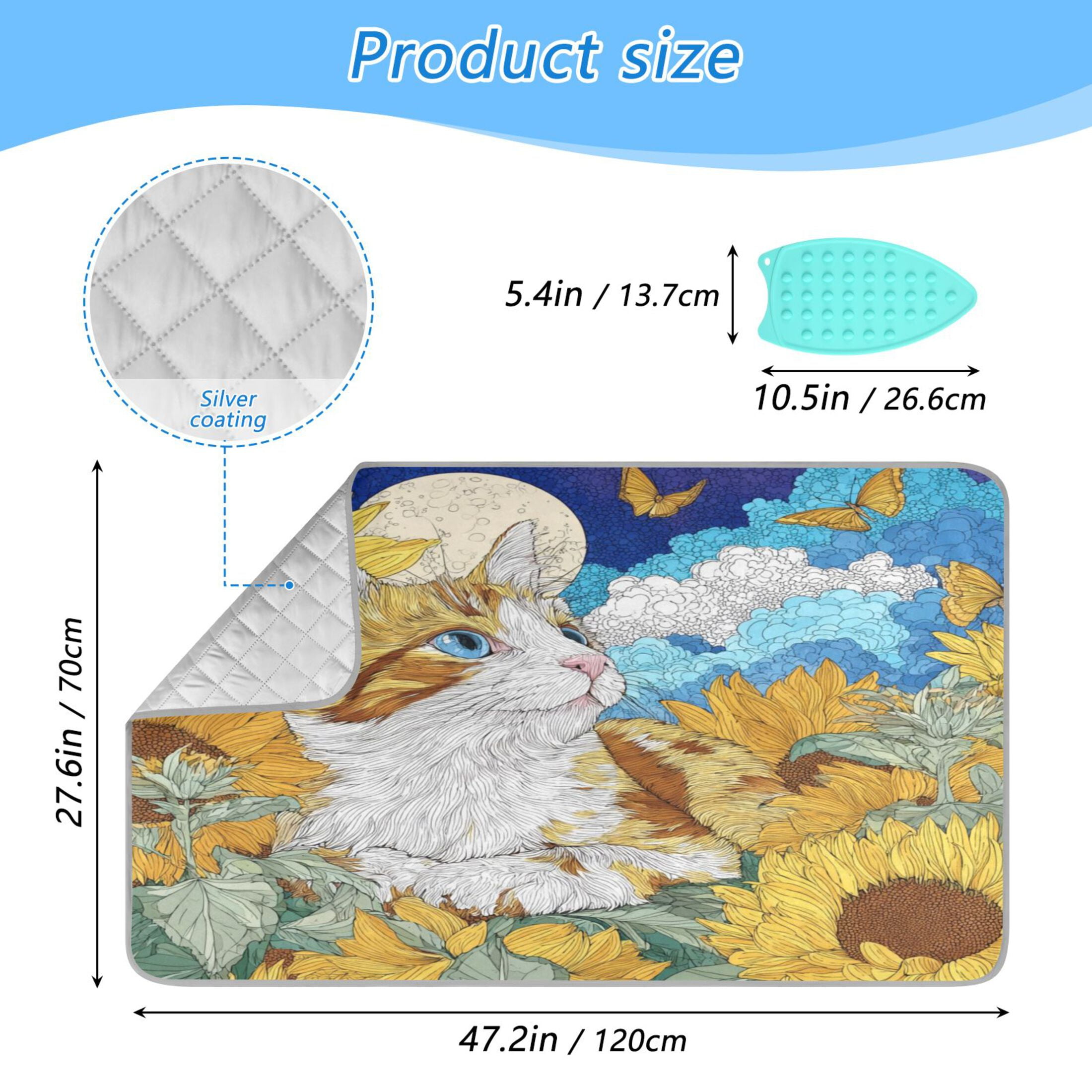 Ironing Mat Portable Ironing Blanket for Table Top Travel Ironing Pad for Washer Dryer 27.6" x 47.2" Cat Lies in The Sunflowers