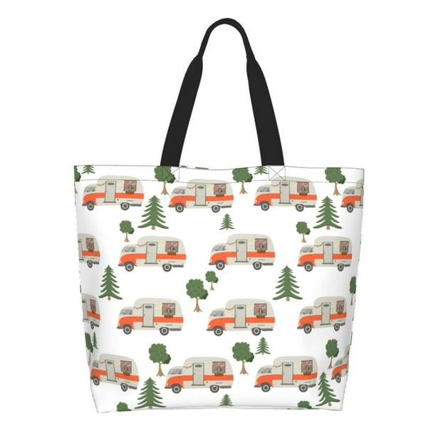 Balery Camp Van Bolsa Tote Estilo Estético con Cremalleras, Bolsa de Hombro, Bolsa de Compras Grande y Plegable