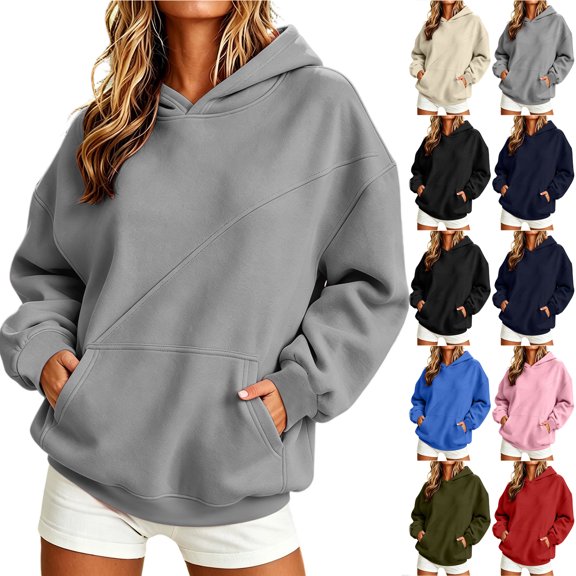 Otntypg Womens Oversized Hoodies Lightweight Casual Fall Hooded Pullover Sweatshirts Trendy Fall Long Sleeve Pullover Hoodie Tops with Pocket