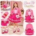 thumbnail image 5 of Satmonnus G'irls Halloween Princess Costume, Pink Princess Dress Full Set with Heart Print Jacket, Shirt, Layered Skirt & Fuzzy Bag, Halloween Cosplay Outfits for Birthday Party & Fancy Dress Up, 5 of 13
