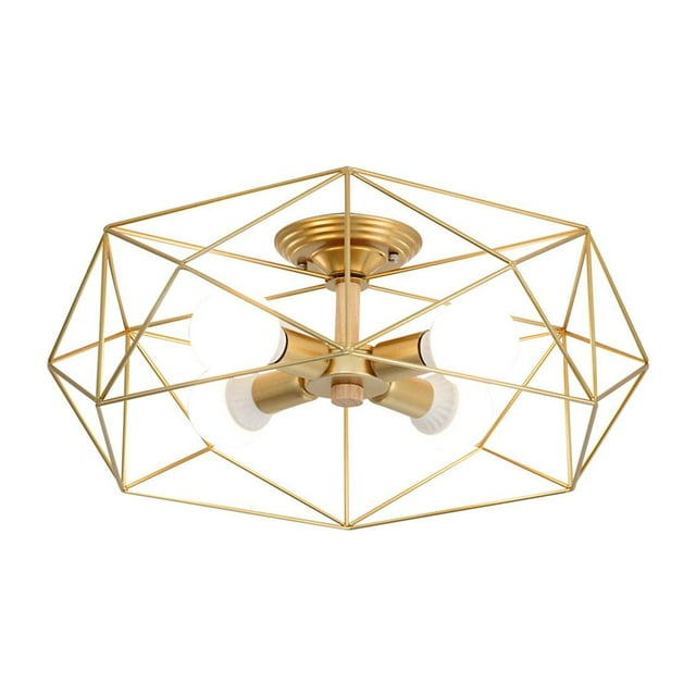 KCO Lighting Gold Semi Flush Mount Ceiling Light 4-Light Metal Cage Ceiling Light Fixture Rustic Industrial Decor Lamp for Living Room Kitchen Dinning Room Farmhouse Lighting E26 (Gold)