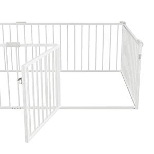 Twin Size Minimalist Metal Floor Bed Frame, Montessori Bed with Fence and Door, Low Children Bed for Boy & Girl, White