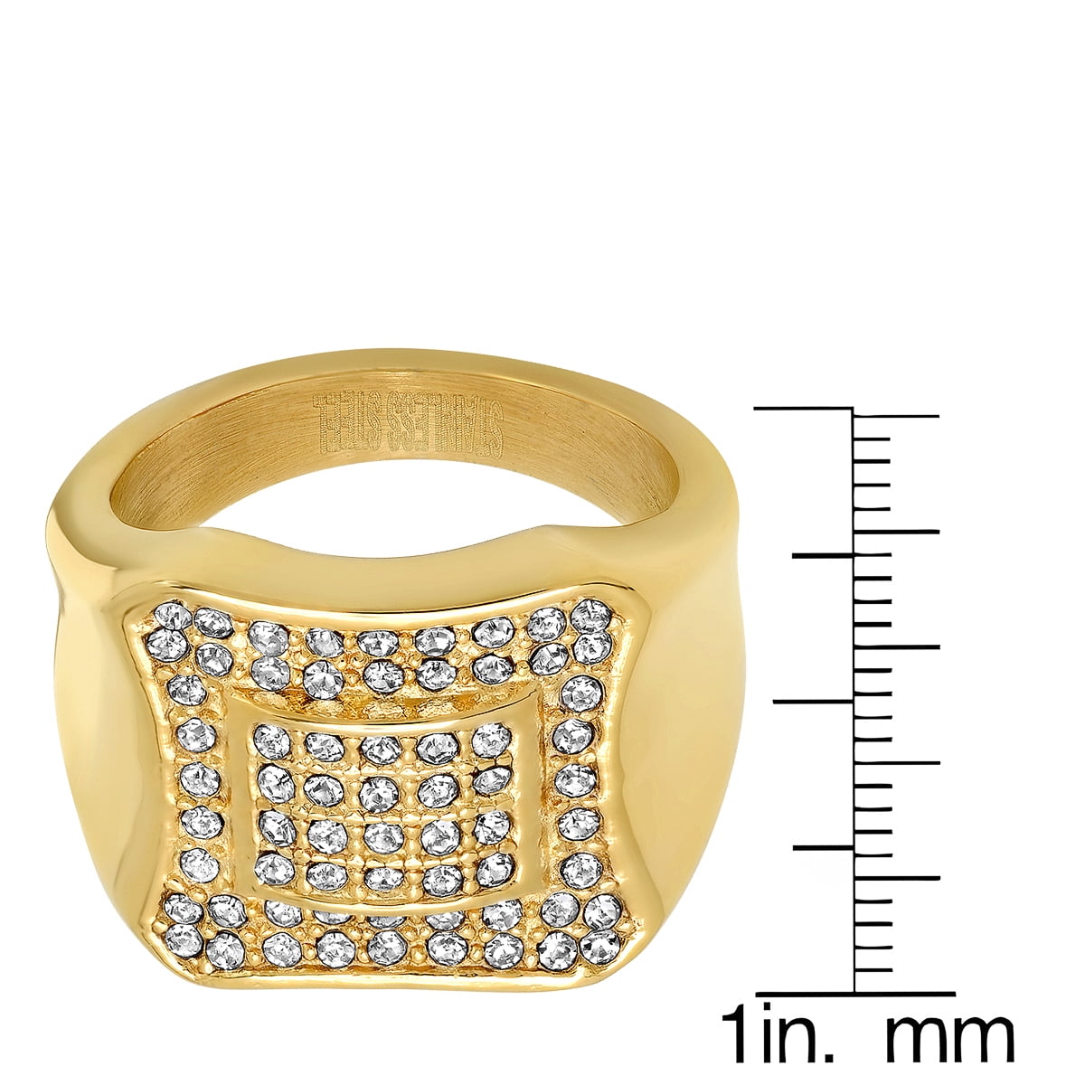 Men's 18k Gold Plated Stainless Steel Ring with Simulated Diamonds