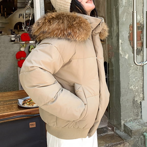 Mifsaly Womens Quilted Jacket Oversized Faux Fur Hood Zip up Padded Coats Long Sleeve Thicken Warm Down Coat Stand Collar Thermal Winter Outerwear with Pockets 2025