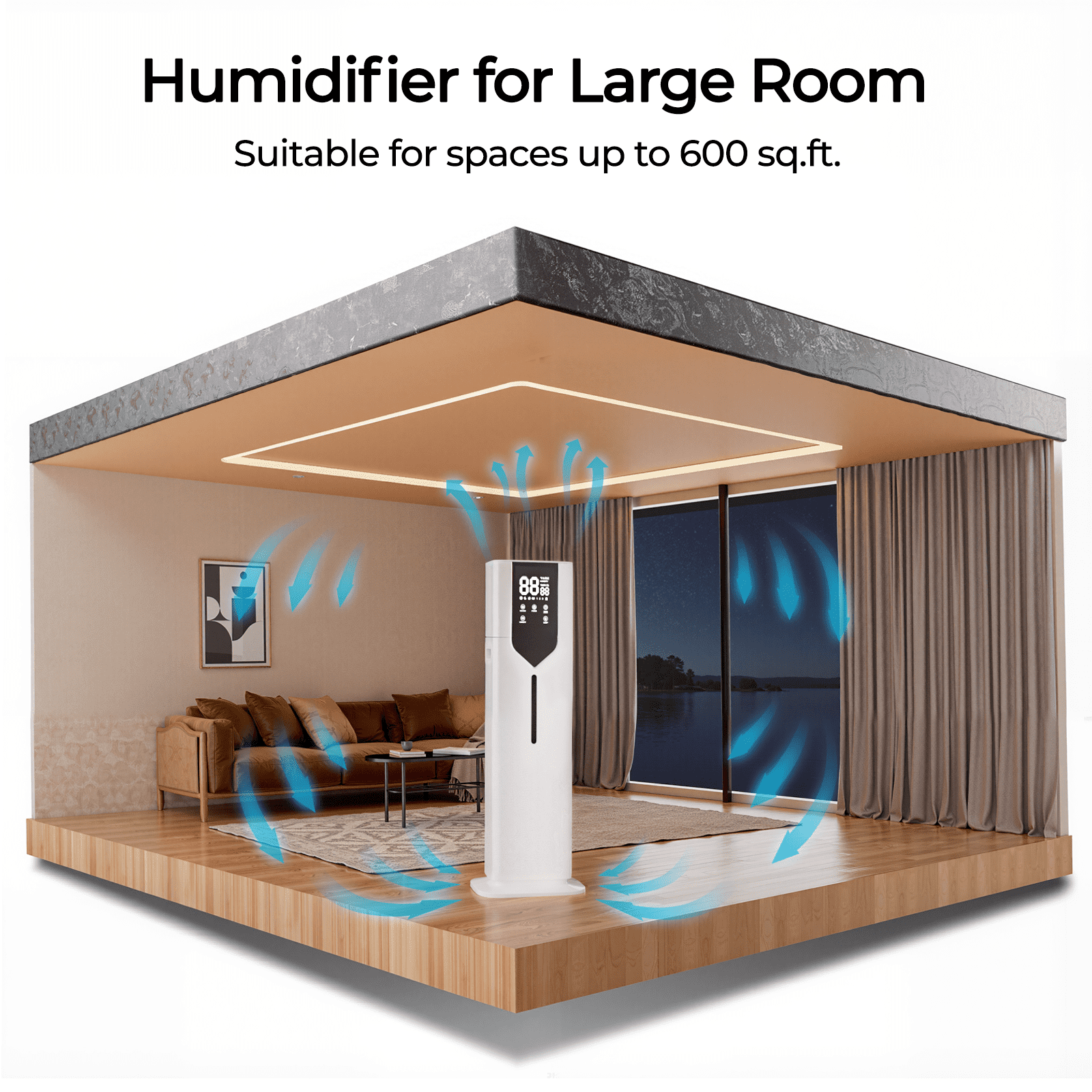 Rocyis 2.64gal/10L Humidifer Suitable for Large Room, 3-Speed Ultrasonic Cool Mist Humidifier with Remote Control, Timer, Sleep Mode, Essential Oil Diffuser