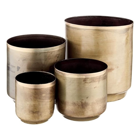 NDE1090 Set of Aged Finish Metal Flower Pots, One Size, Brass