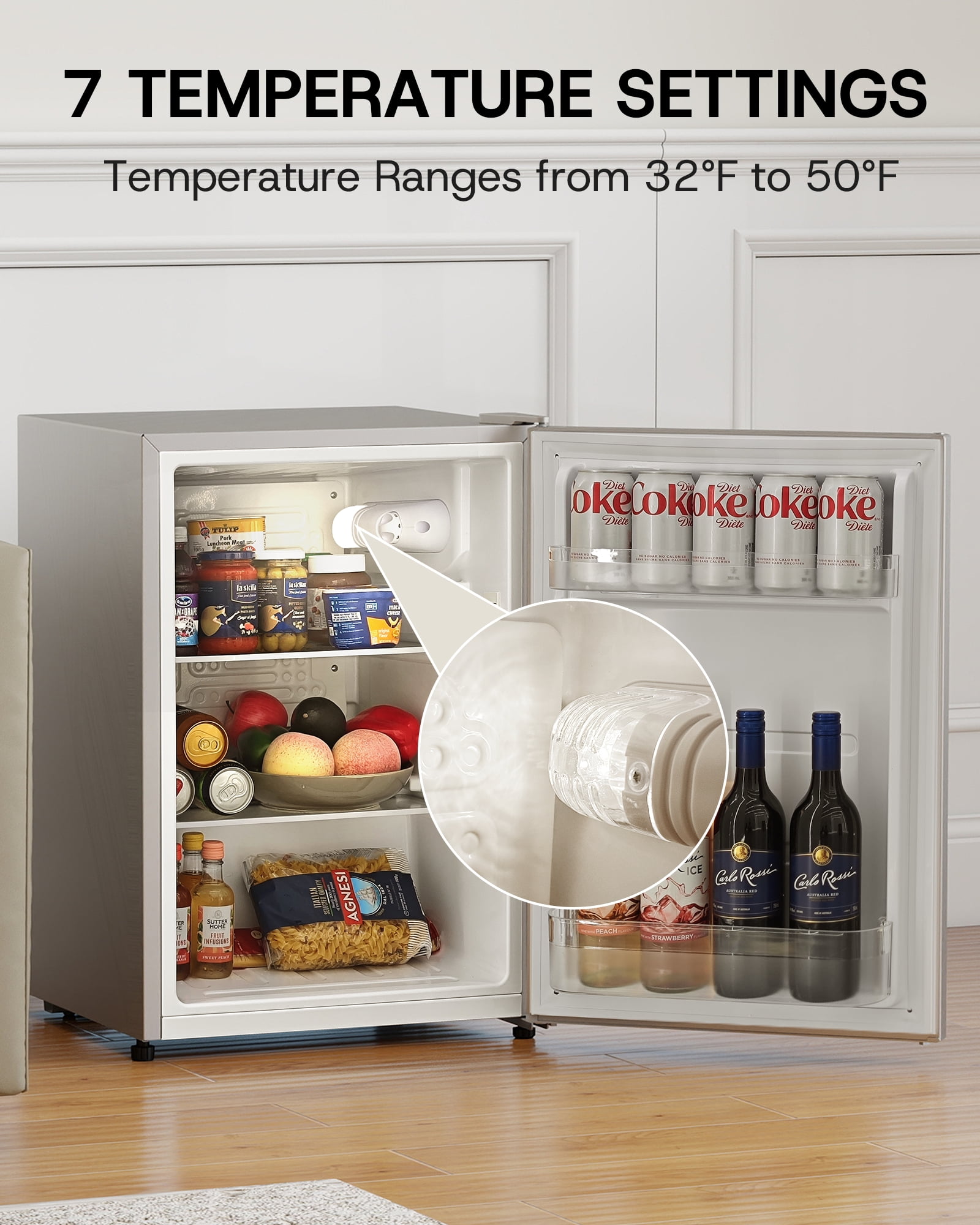 Upstreman 2.5 Cu ft Mini Fridge Without Freezer, Single Door Small Refrigerator No Freezer, Freezerless All-Refrigerator Cooler for Kitchen Office Bedroom Dorm, Silver CR26